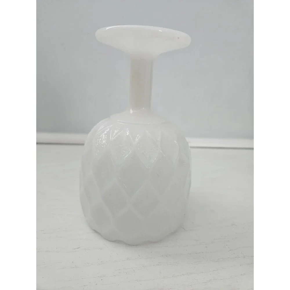 Vintage Anchor Hocking Textured Diamond Pattern White Milk Glass Stemmed Chalice